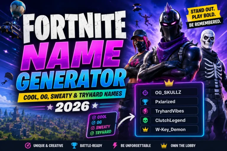 Fortnite Name Generator – Cool, OG, Sweaty & Tryhard Names (2026)
